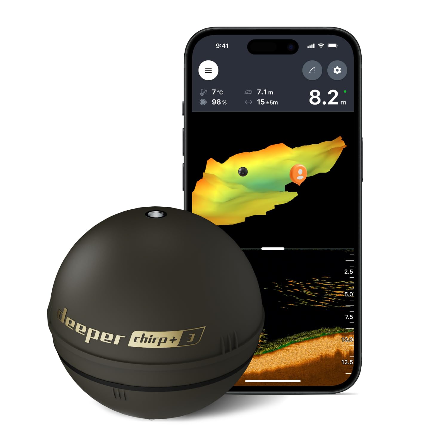 Fish finder wireless con GPS e creazione di mappe 3D - DEEPER - CHIRP+3D - Nero