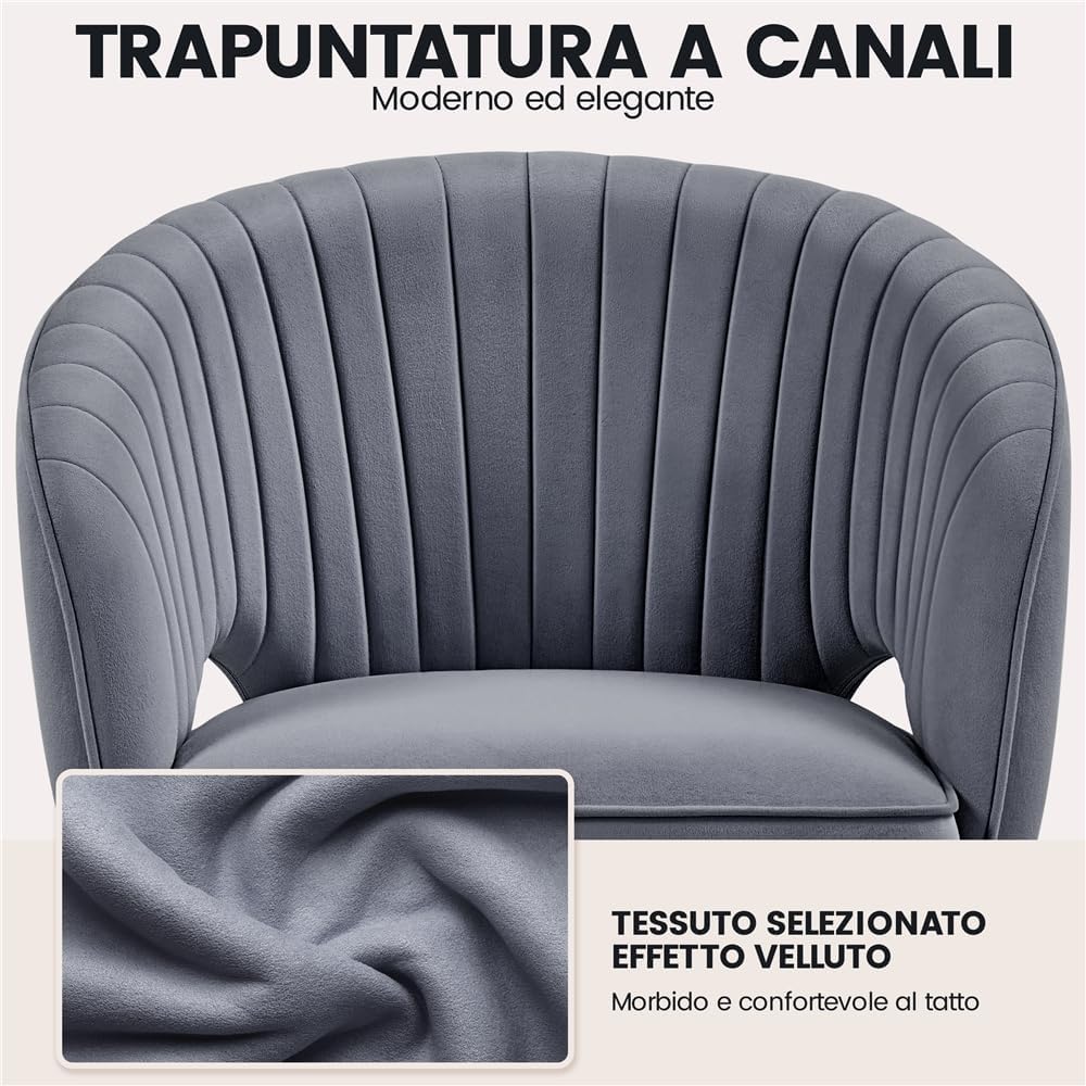 Yaheetech Poltroncina Ufficio Ergonomica in Velluto, Grigio Scuro - immagine 7