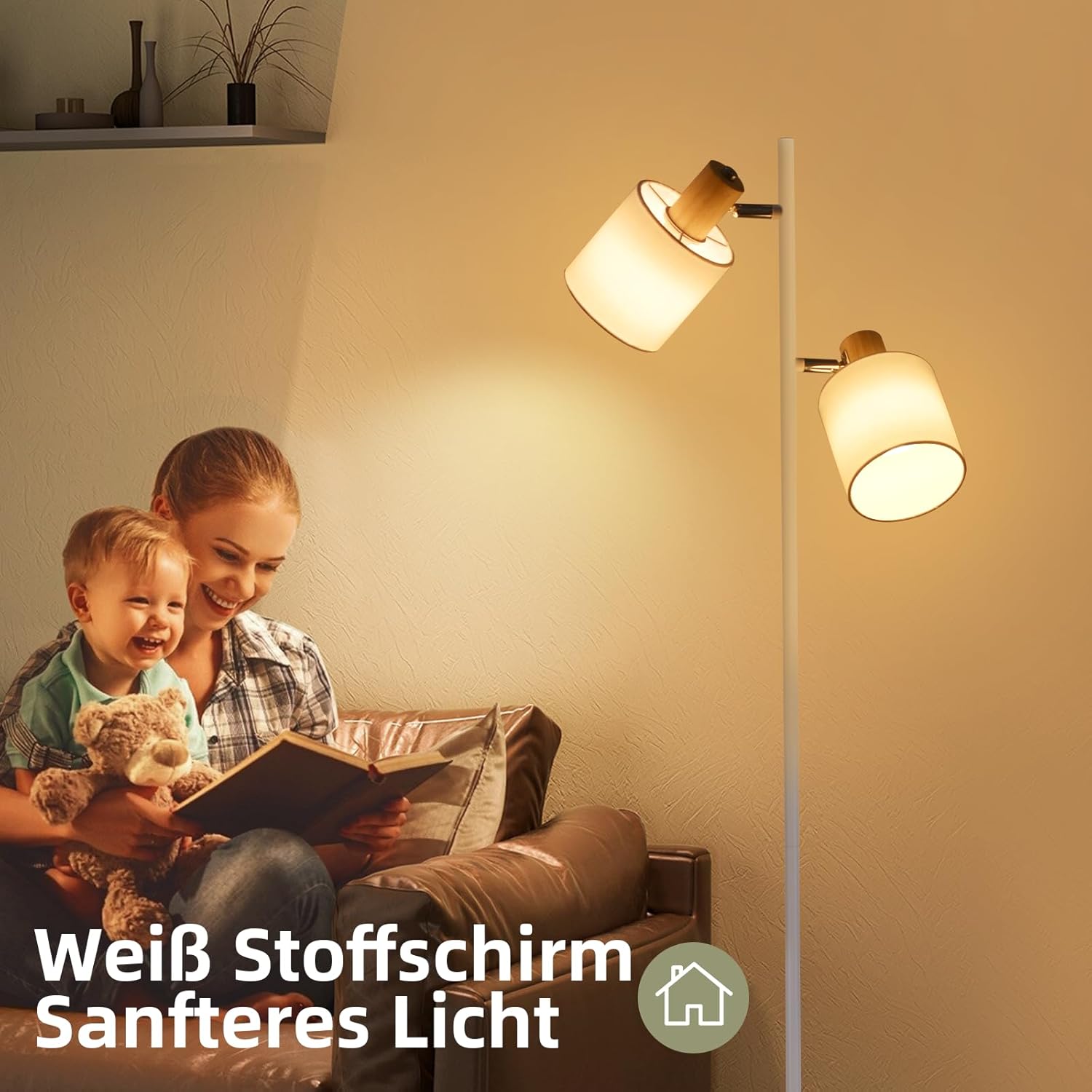 Lampada da Terra Vintage 2 Fiamme E14 in Legno Bianco - immagine 3