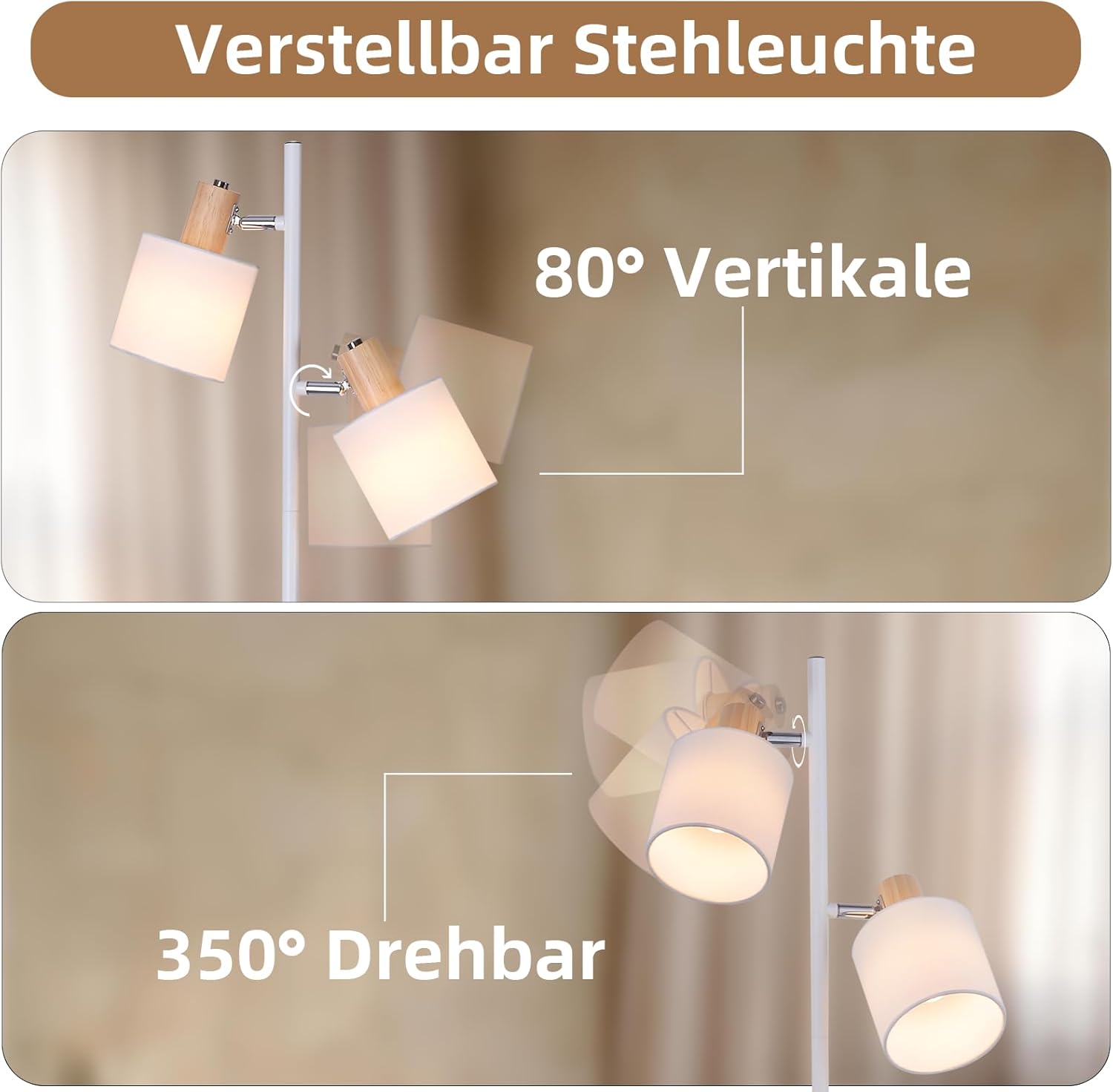 Lampada da Terra Vintage 2 Fiamme E14 in Legno Bianco - immagine 6