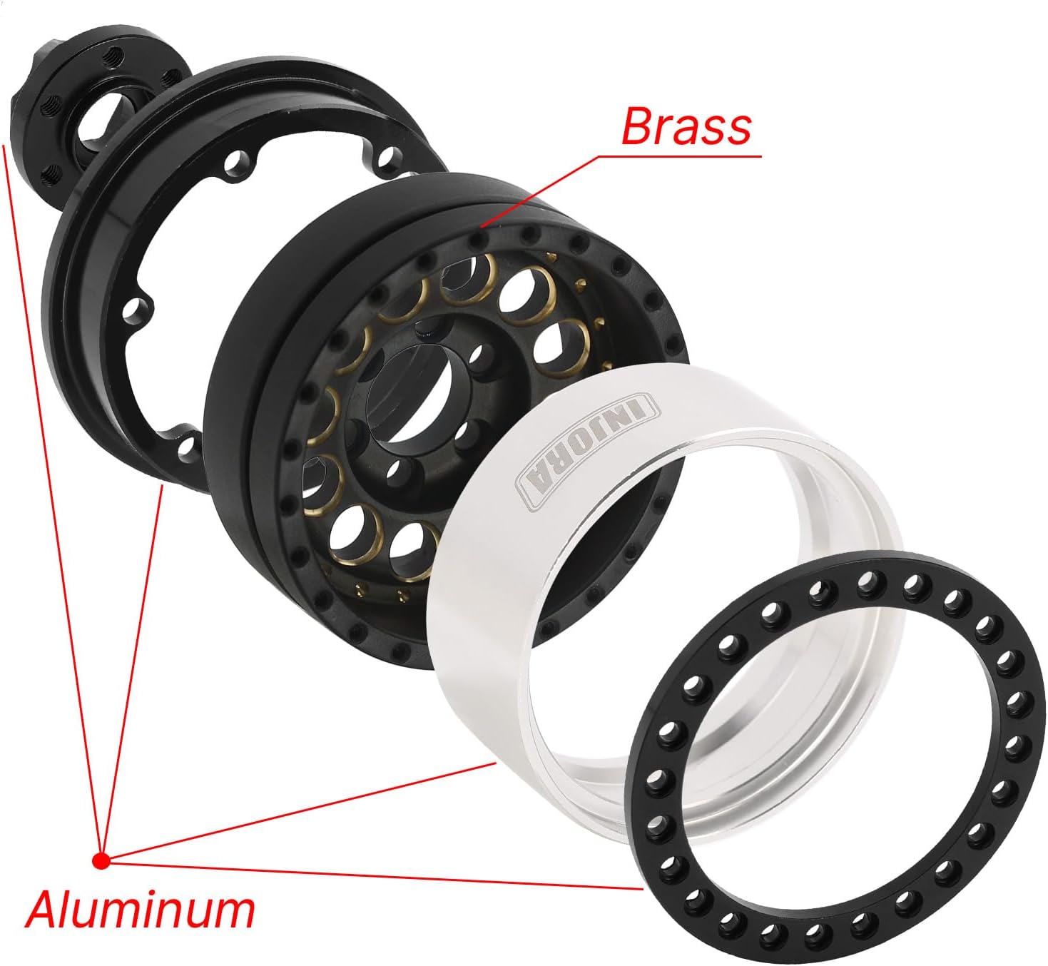 INJORA 1.9" Beadlock Cerchione 153g, Nero - immagine 2