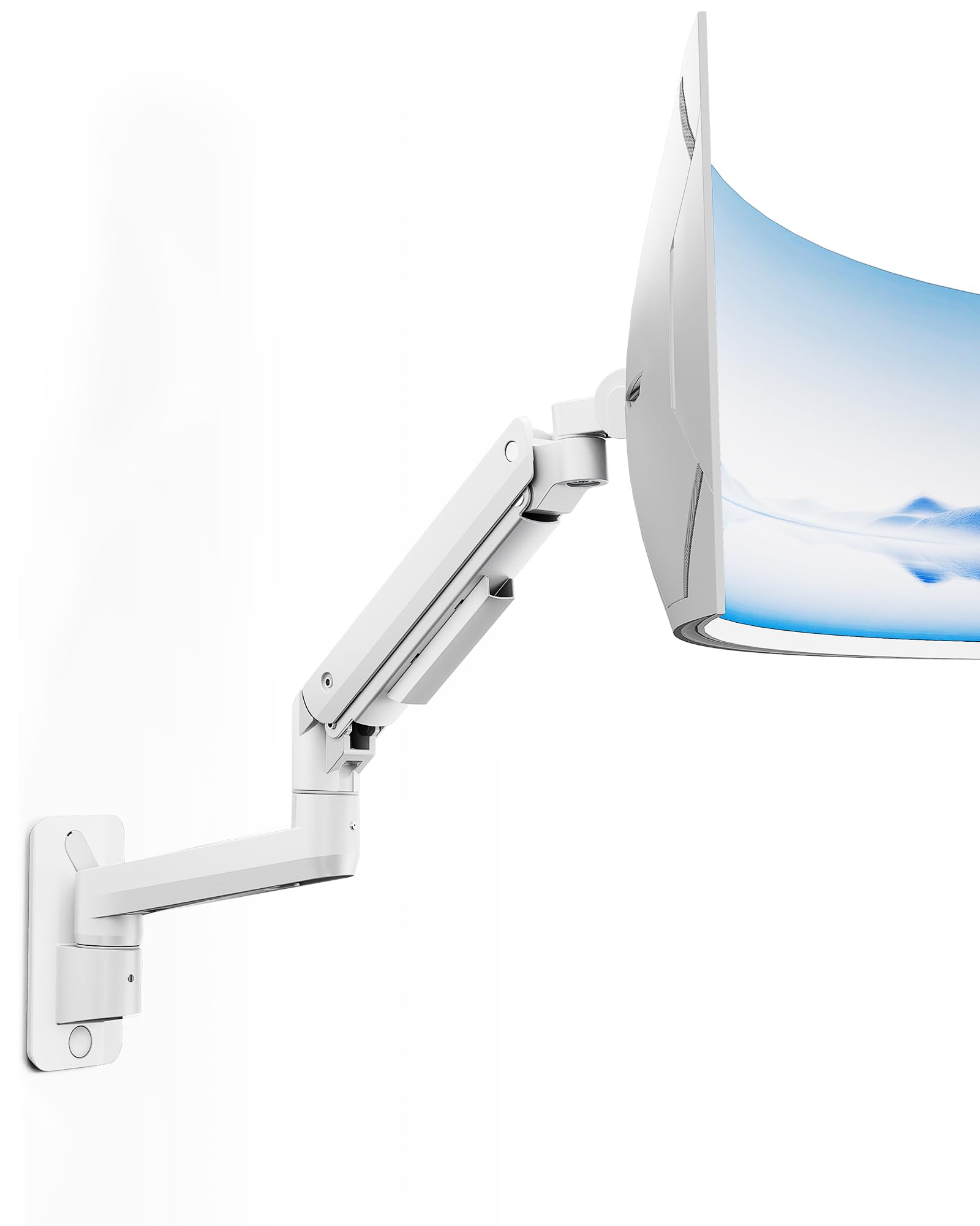 monTEK Ultrawide - Supporto da parete per monitor da 17-49", ad alte prestazioni, fino a 20 kg, con molla a gas regolabile, braccio monitor, 75 x 75/100 x 100 cm, colore: Bianco