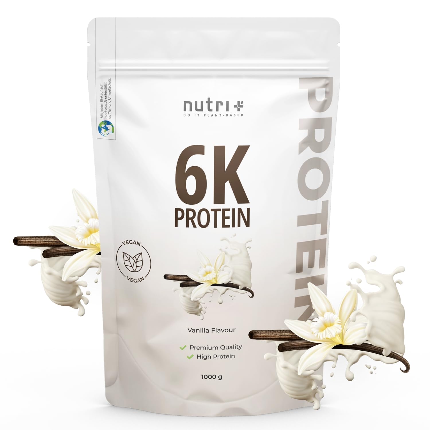 nutri+ Proteine 6K in Polvere a Base vegetale Gusto Vaniglia 1 kg - 6 Componenti proteiche - con Isolato di Proteina di Piselli Soia Mandorla Grano Riso Girasole