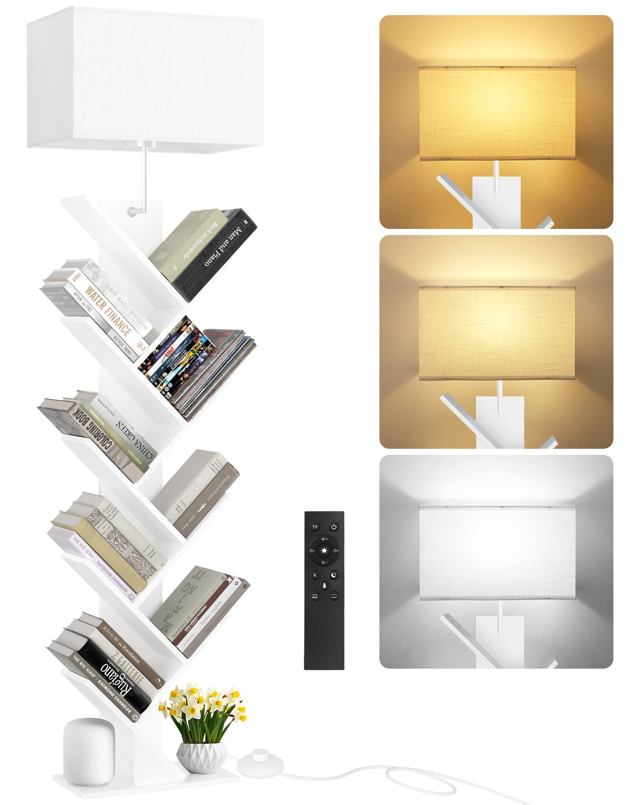 Libreria ad Albero 9 Ripiani con Luce e Telecomando