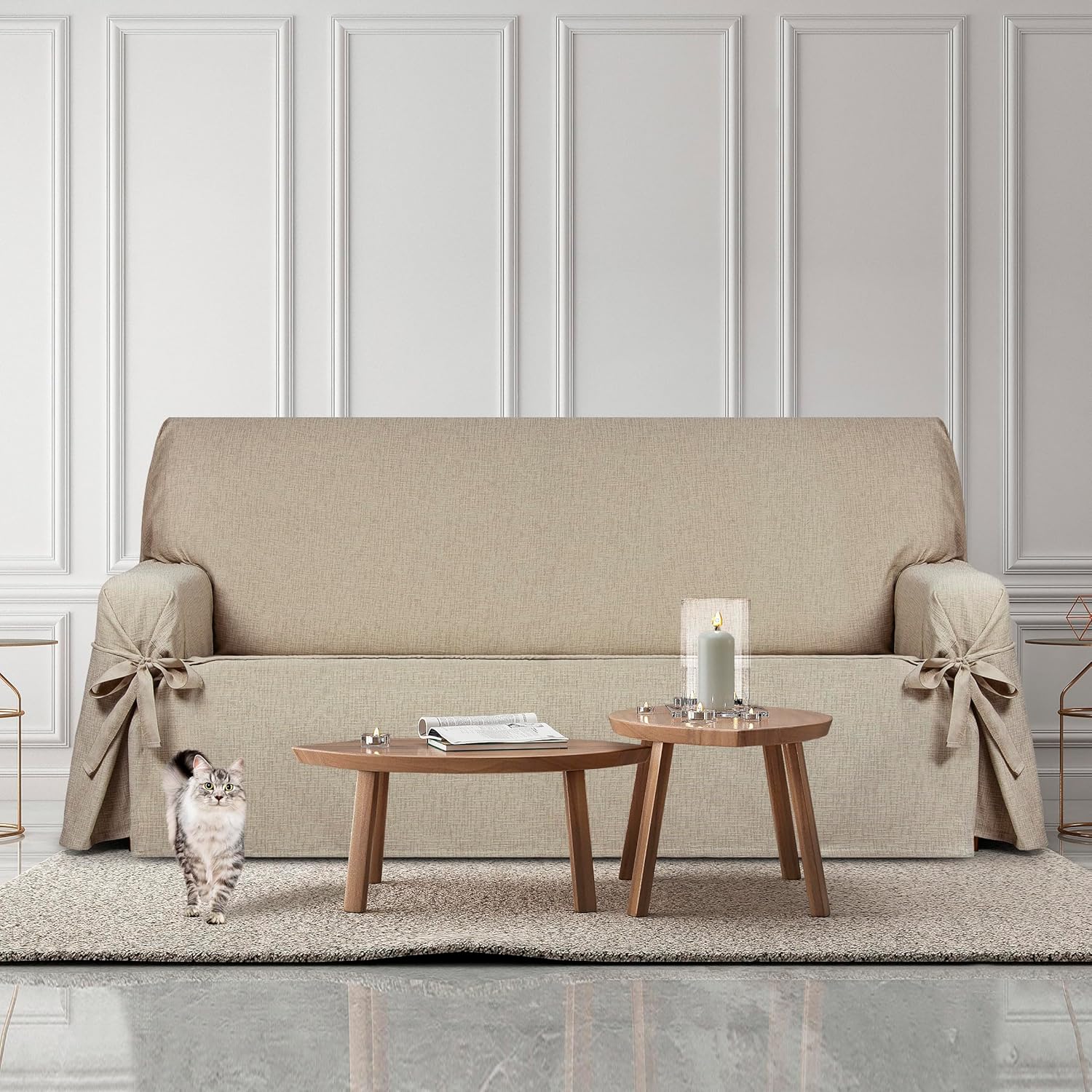 Eysa copridivano con lacci antimacchia 4 posti colore beige design Genna - immagine 3