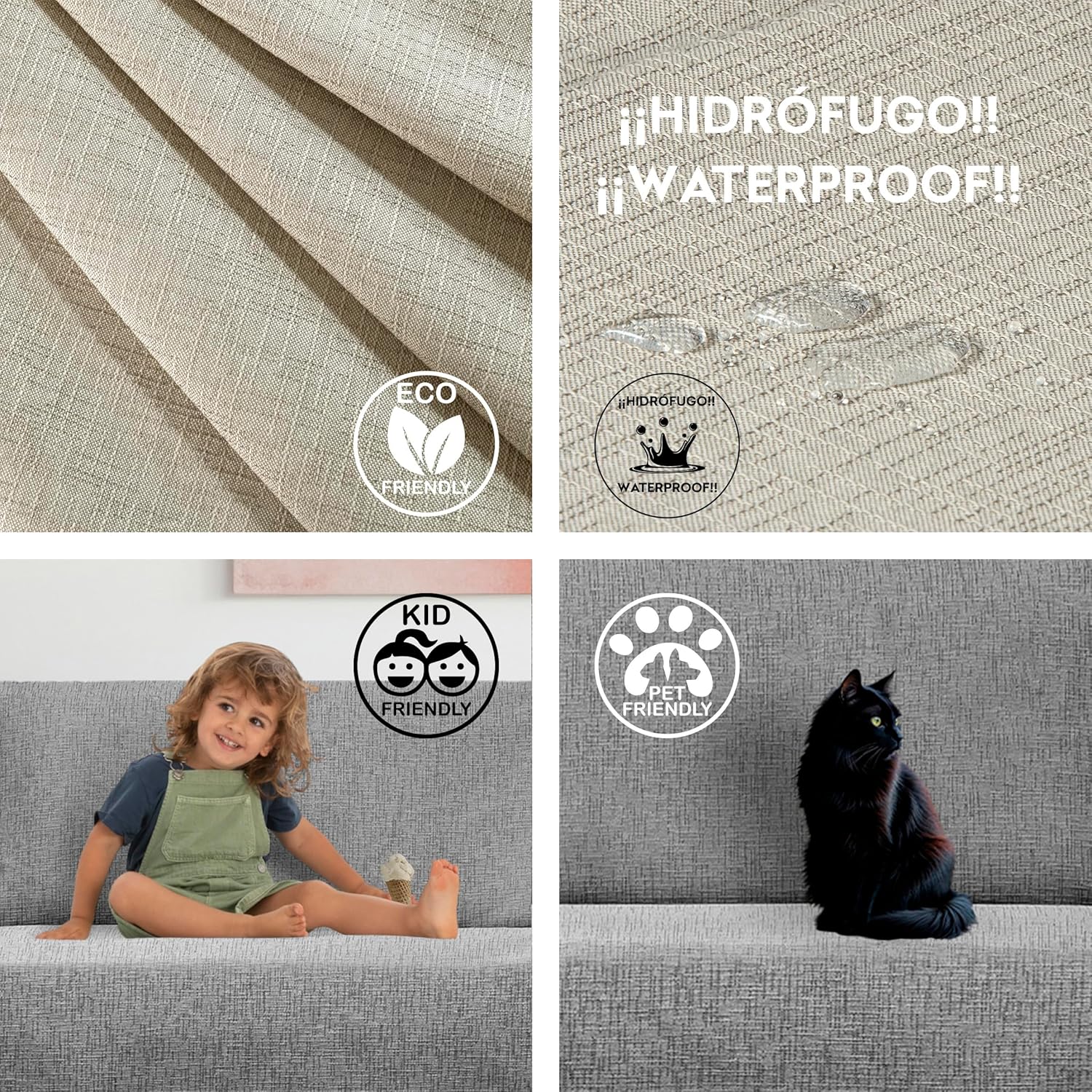 Eysa copridivano con lacci antimacchia 4 posti colore beige design Genna - immagine 5