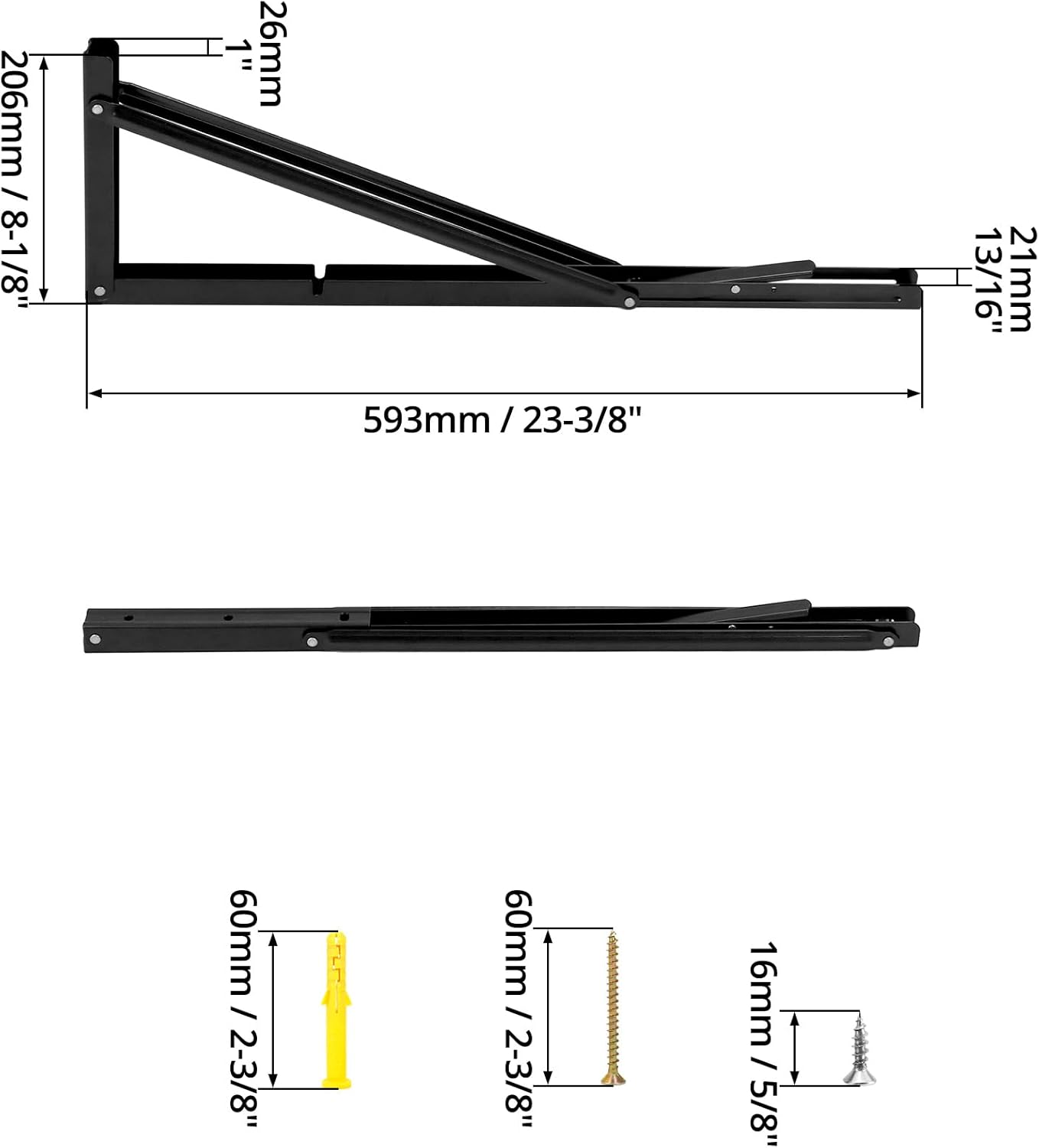 QWORK® Staffe Pieghevoli Pesanti 600mm 2 Pezzi - immagine 2