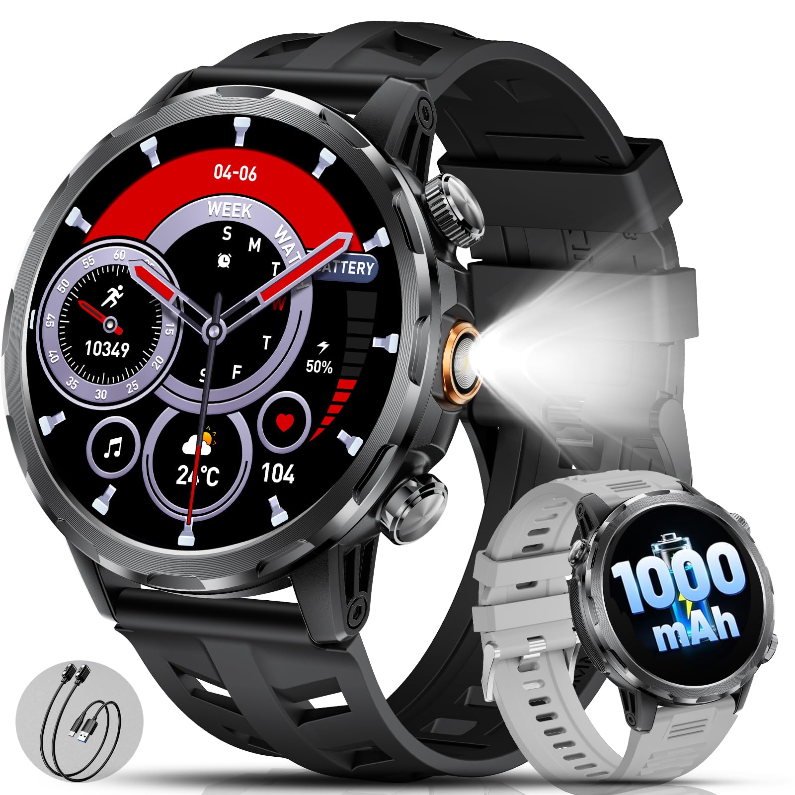 Benyar Smartwatch Militare Uomo 1000mAh, Torcia LED