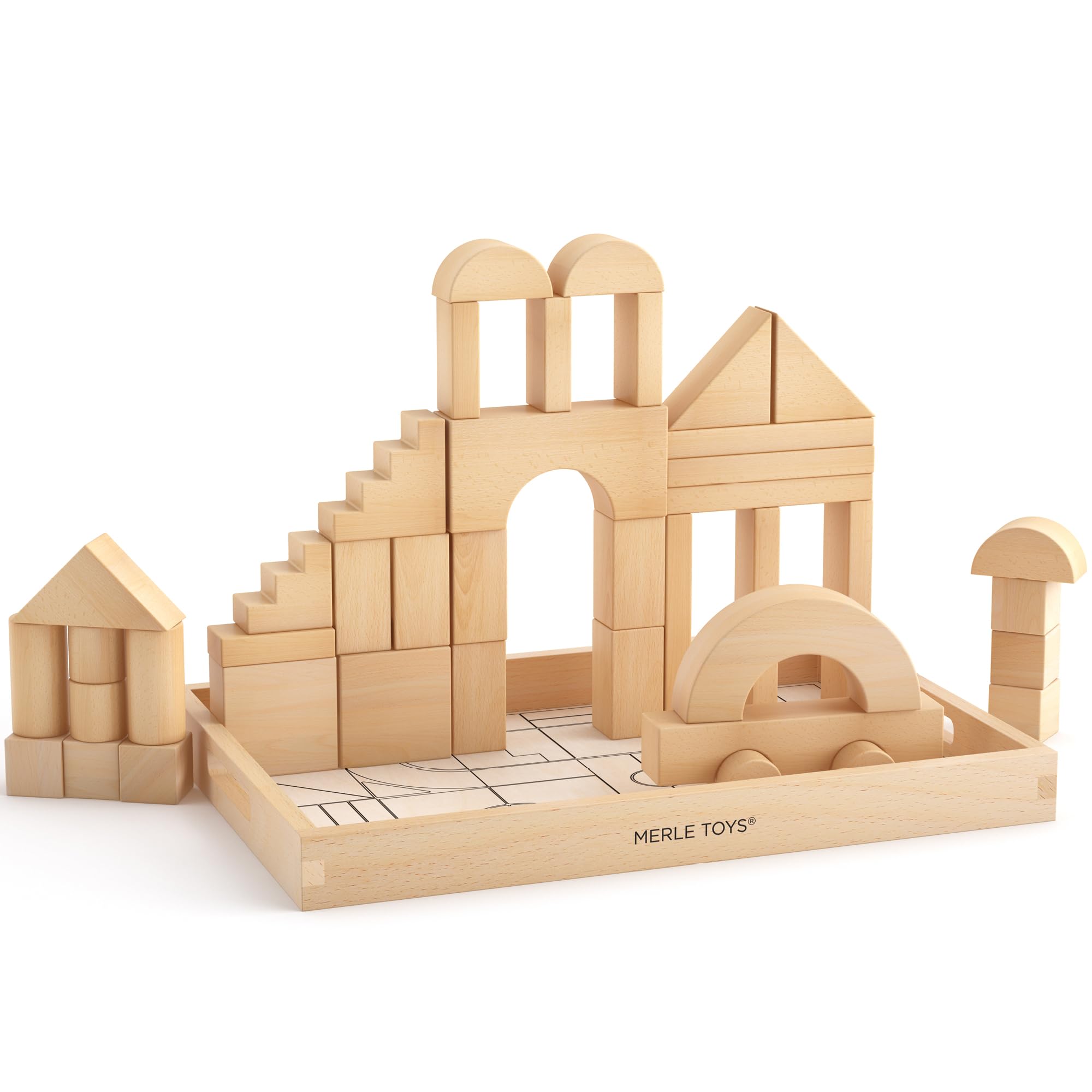 Merle Toys® Blocchi di Costruzione in Legno 46 Pezzi