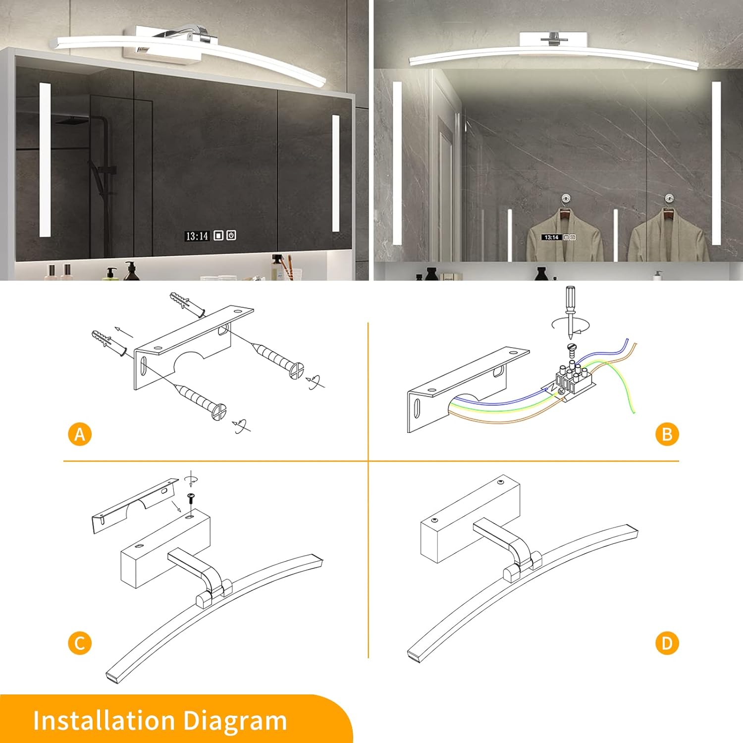 Yhtlaeh LED Specchio Lampada 16W 1280lm Nero Bagno - immagine 3