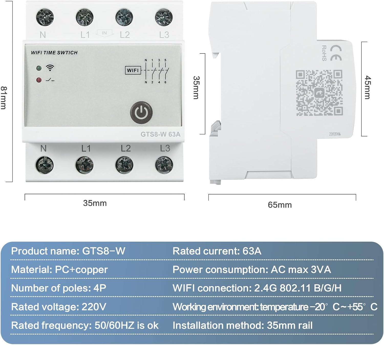 Dewin Timer Interruttore Wifi Trifase AC220V 63A 4P - immagine 5