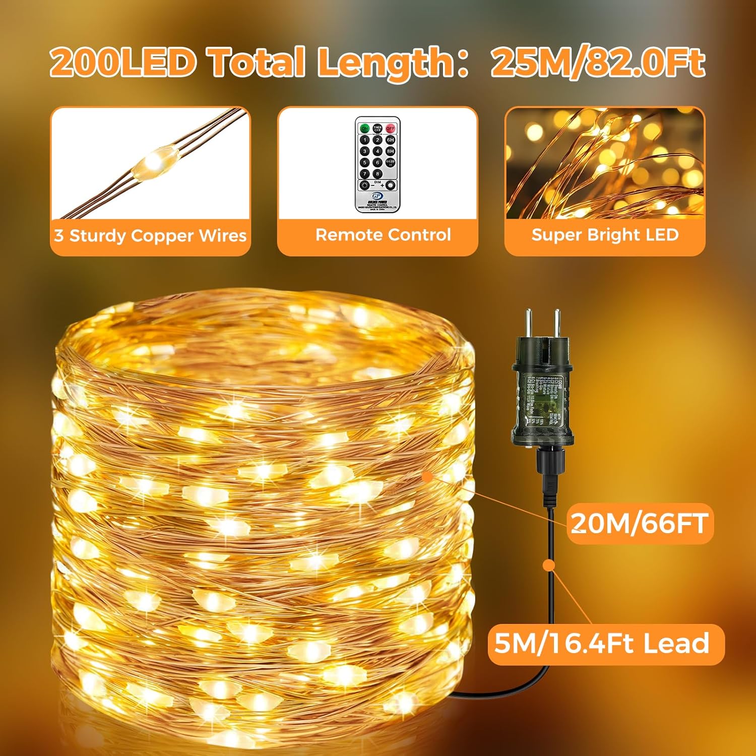 Btfarm Luci Albero di Natale 20M 200 LED con Telecomando - immagine 7