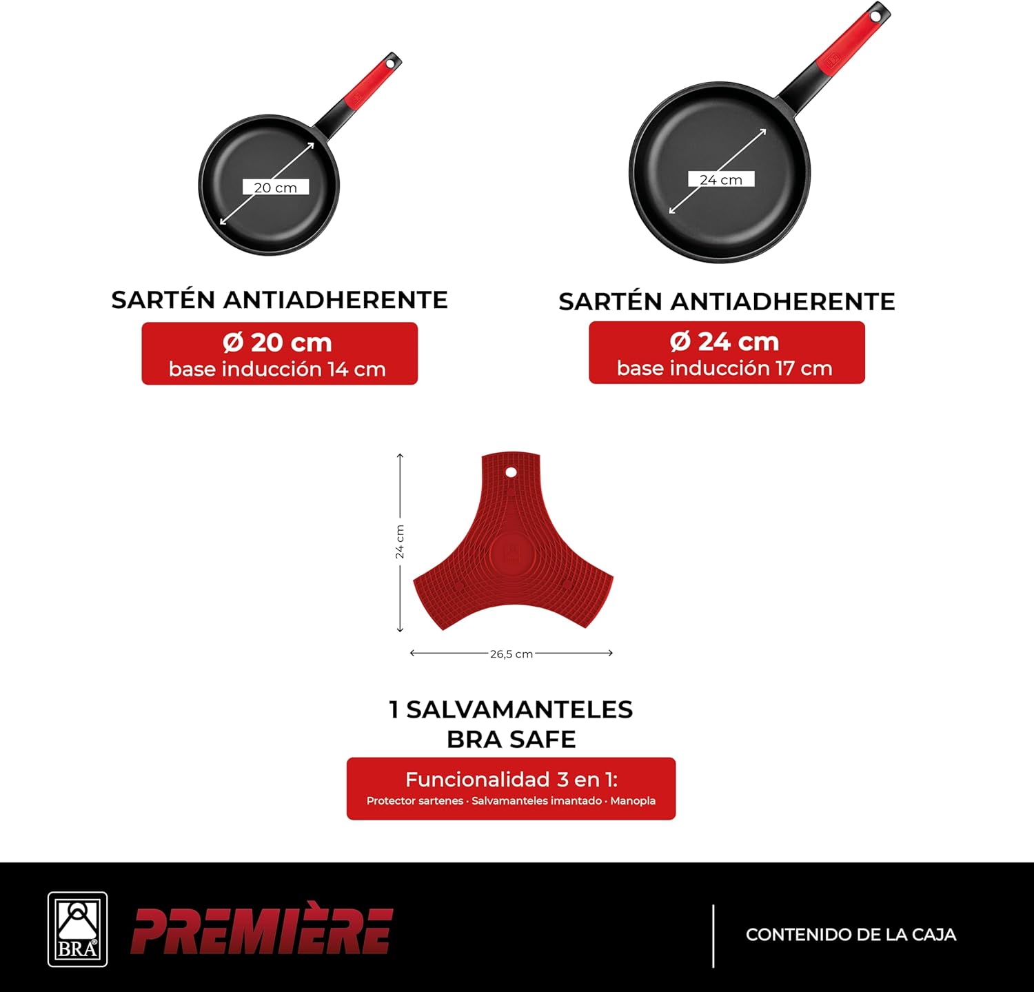 Bra Set di Padelle Antiaderenti 20-24cm, Rosso - immagine 2