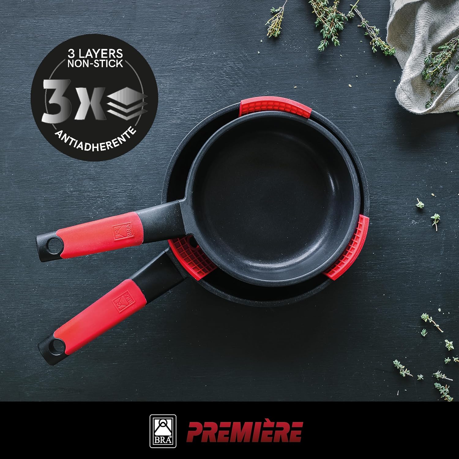 Bra Set di Padelle Antiaderenti 20-24cm, Rosso - immagine 3