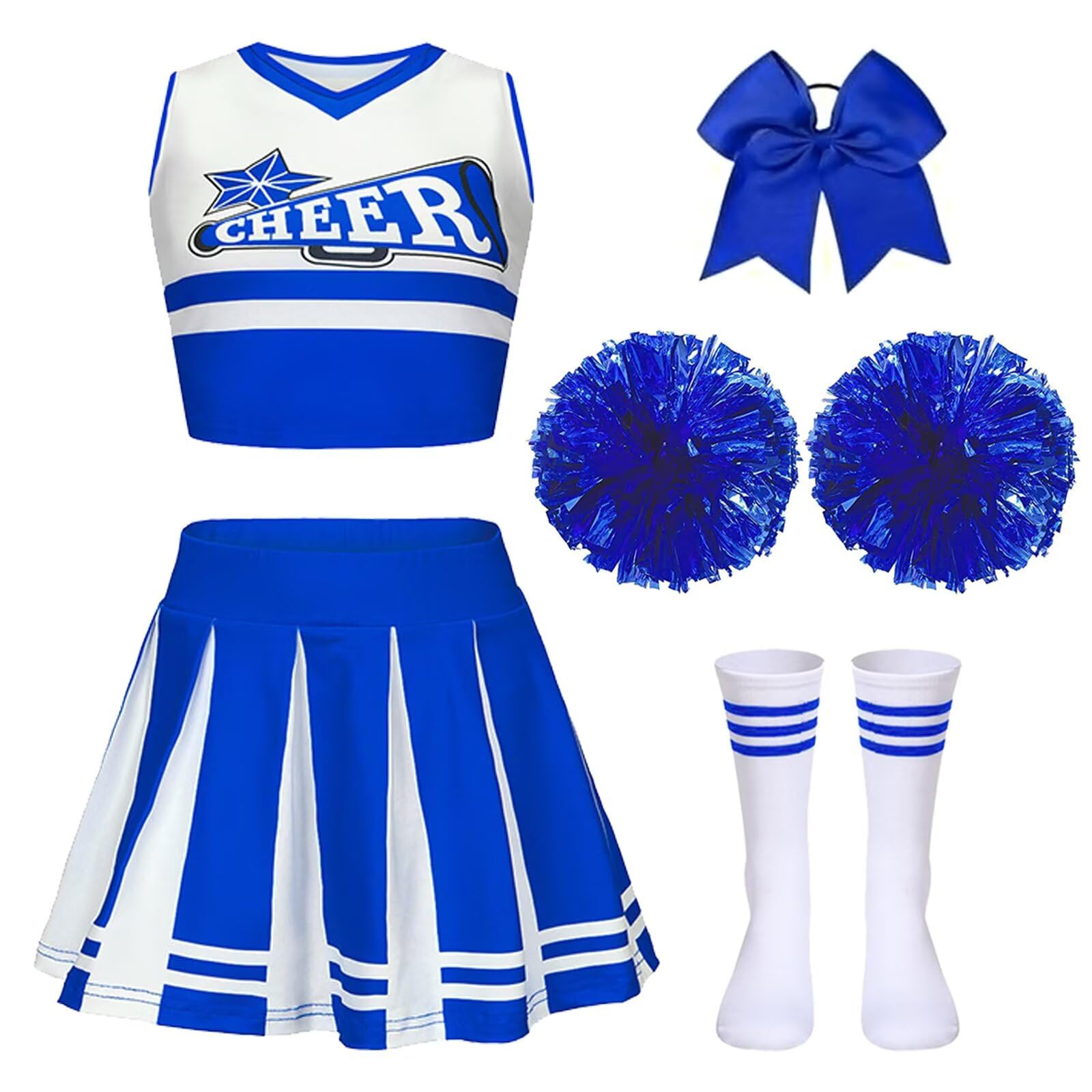 Vestito da cheerleader ragazze Costume da cheerleader bambine con pompon e calzini uniforme Vestiti Carnevale Bambina per Halloween Carnevale Festività set per feste di compleanno