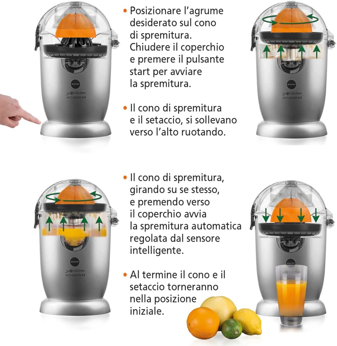 MACOM 874 Spremiagrumi Auto Squeezer 2.0, Grigio/Nero - immagine 7