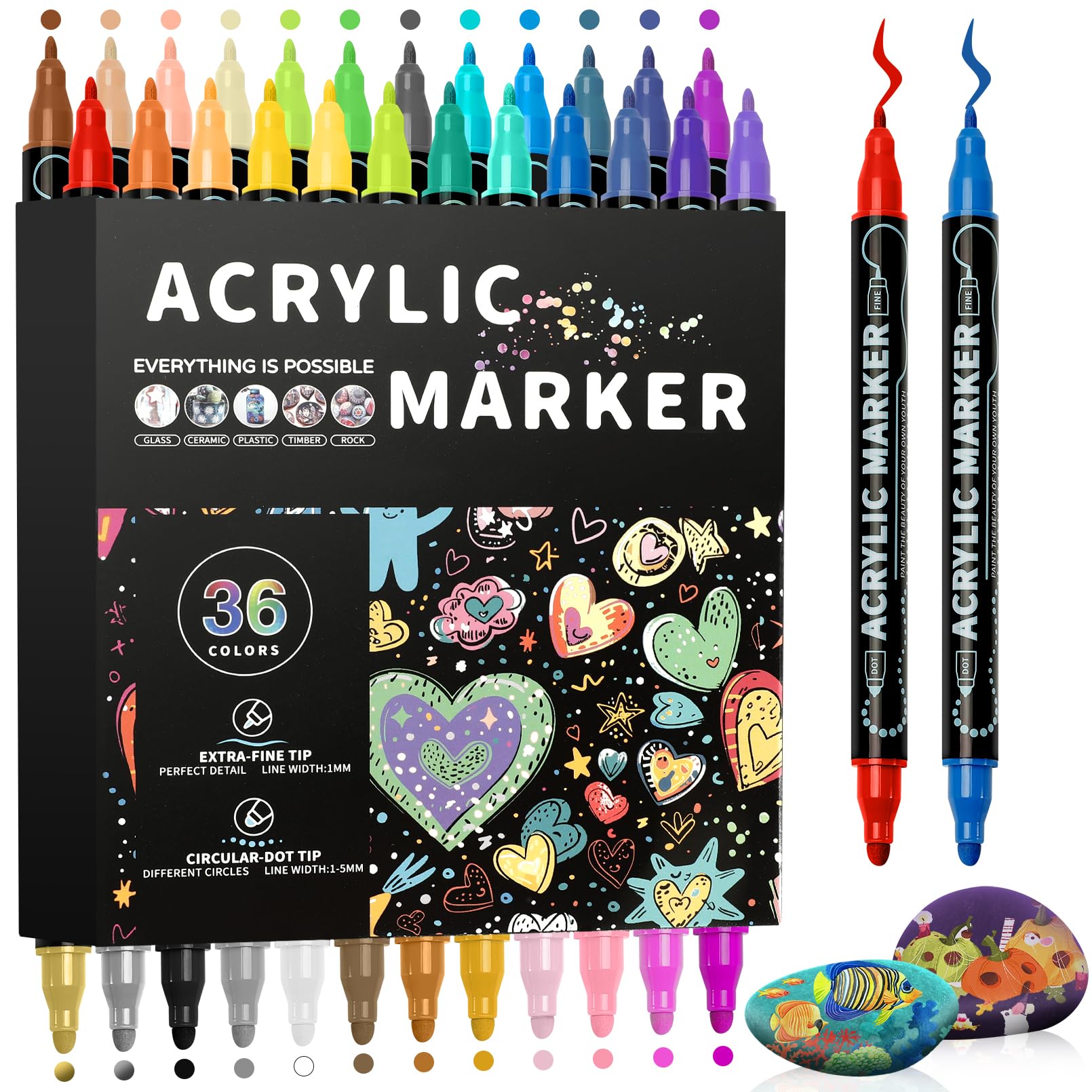 Pennarelli Acrilici Doppia Punta 36 Colori