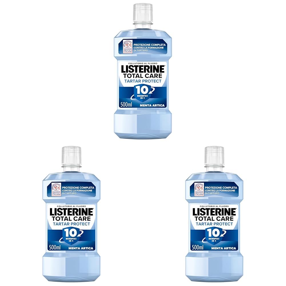 LISTERINE Total Care Tartar Protect, Collutorio al gusto di Menta Artica, Collutorio al Fluoro con 10 benefici in 1 per una pulizia denti tartaro accurata e una protezione completa, 500 ml