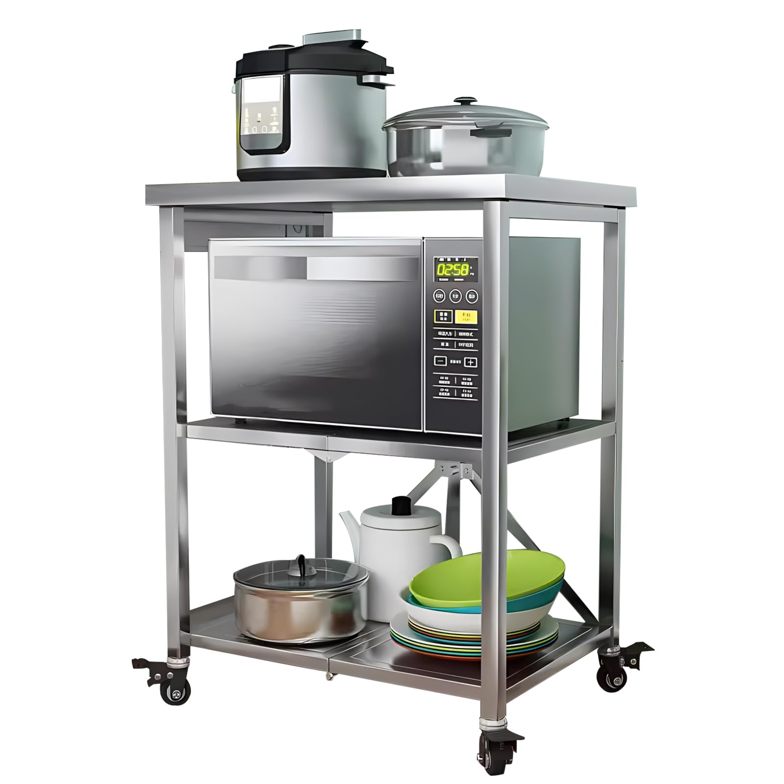 Hiyougo - Carrello da Cucina Pieghevole 3 Ripiani