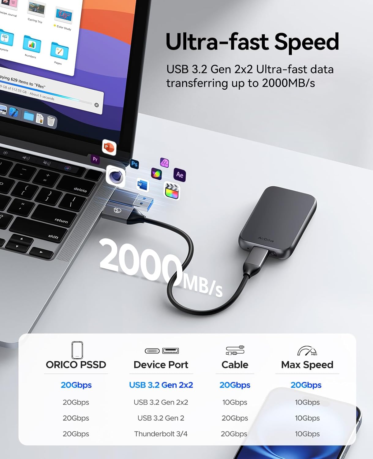 Orico SSD Esterno 2 TB USB-C 3.2 Gen2 - immagine 3