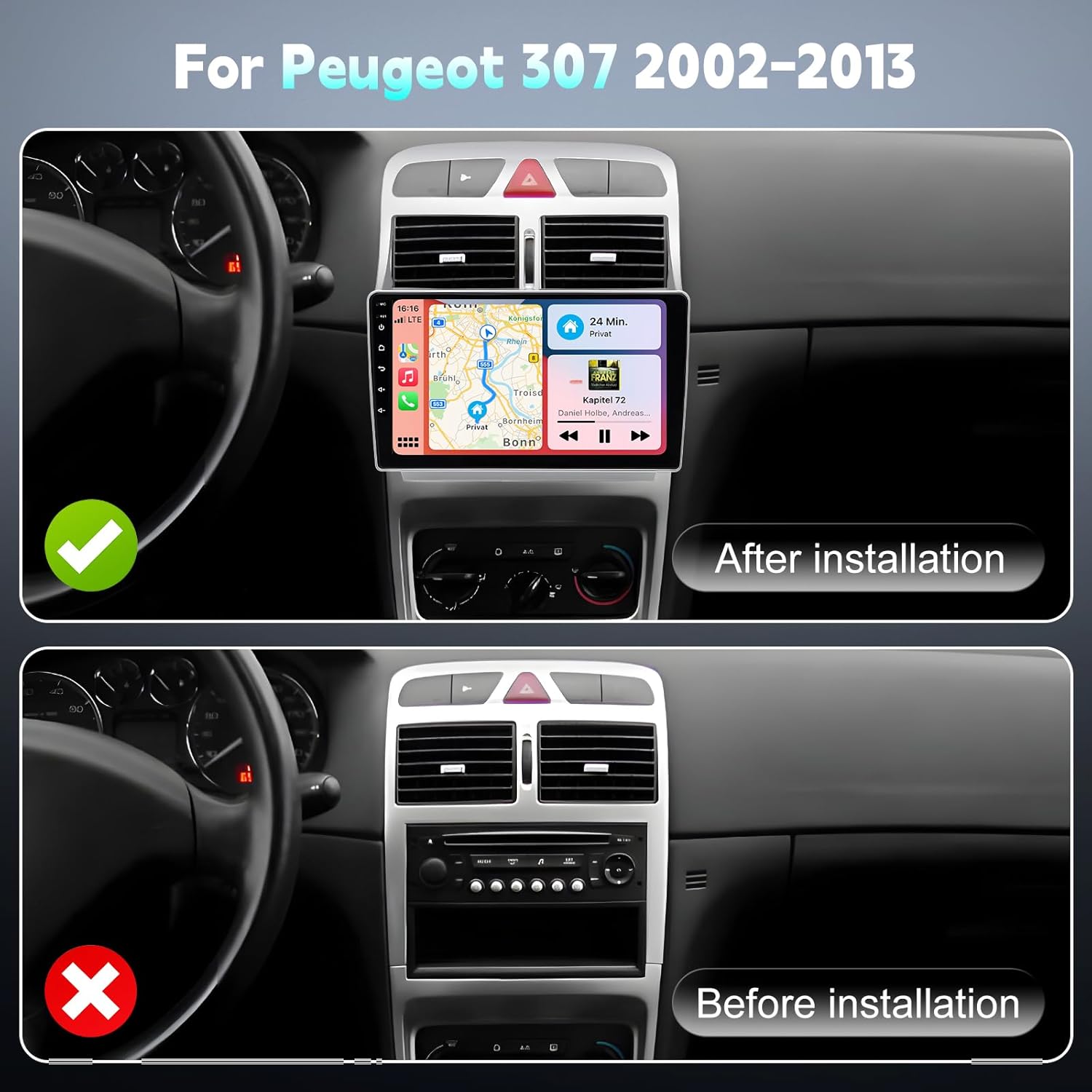 Autoradio Android 14 per Peugeot 307 2002-2013 - immagine 2