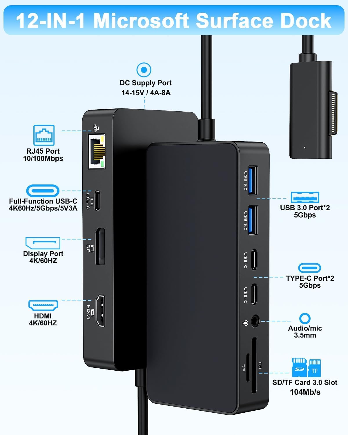 MS Surface Dock 12 in 1 con Quadruple Display - immagine 2