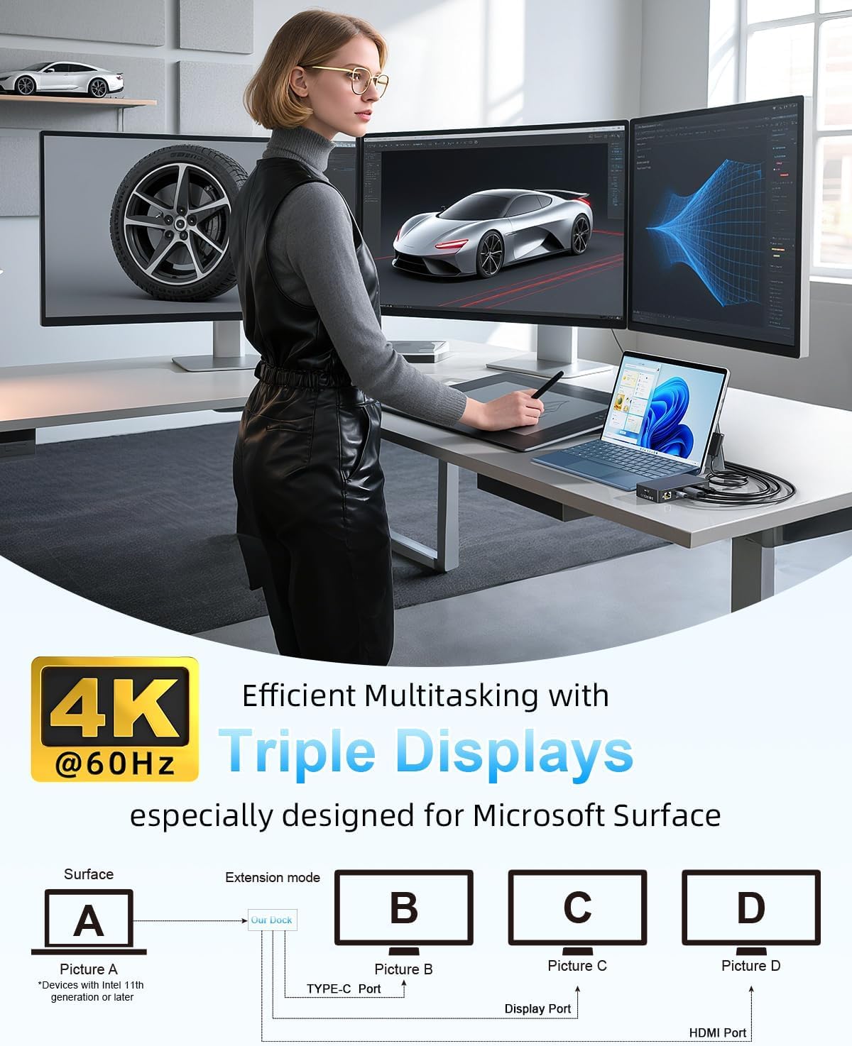 MS Surface Dock 12 in 1 con Quadruple Display - immagine 4
