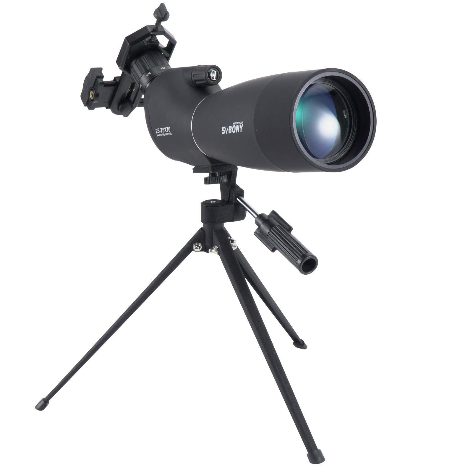 Svbony SV28 Cannocchiale, 25-75x70 Spotting Scope con Treppiede, HD BAK4 Prisma FMC Lente Cannocchiale con Adattatore Telefono per Tiro a Segno, Tiro con Arco, Birdwatching, Luna