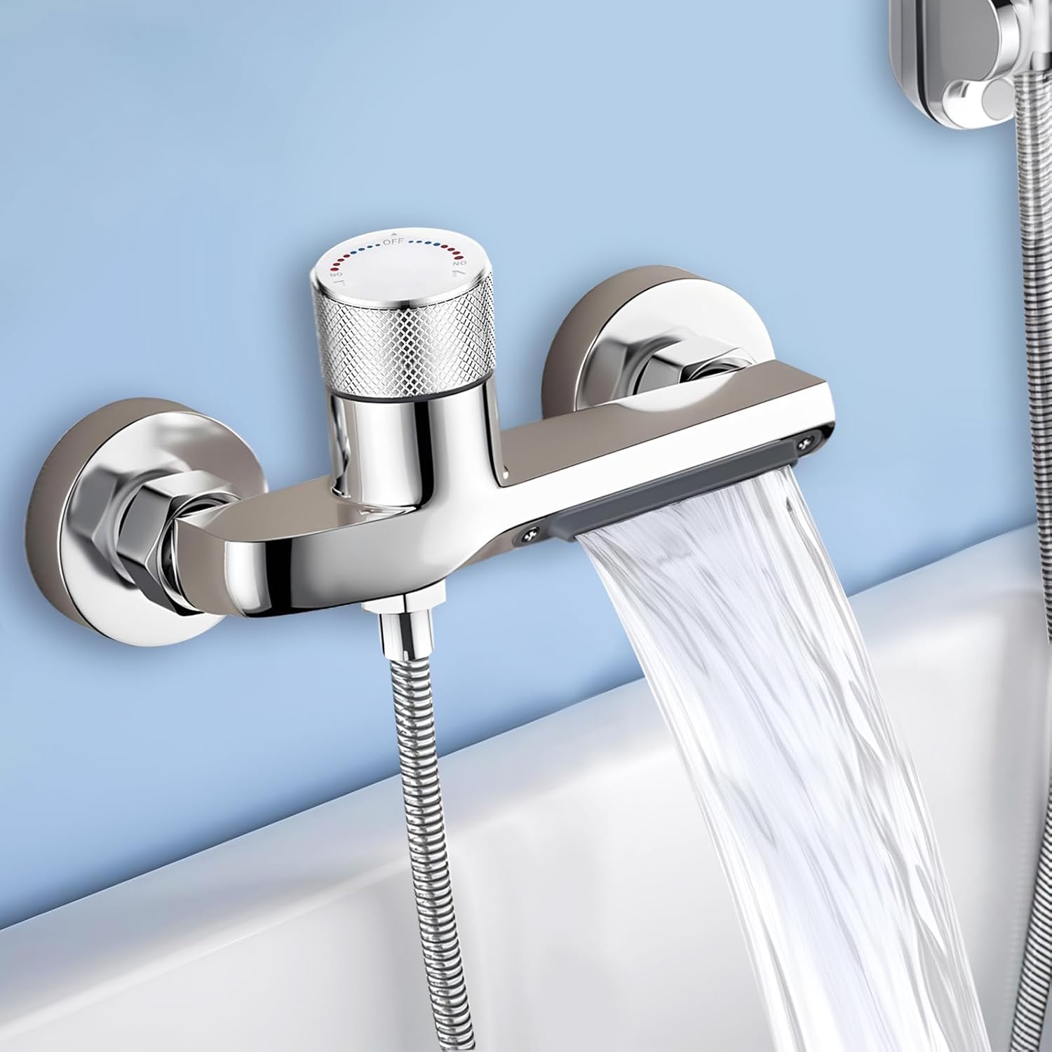 Miscelatore Termostatico Vasca Doccia a Cascata, Argento