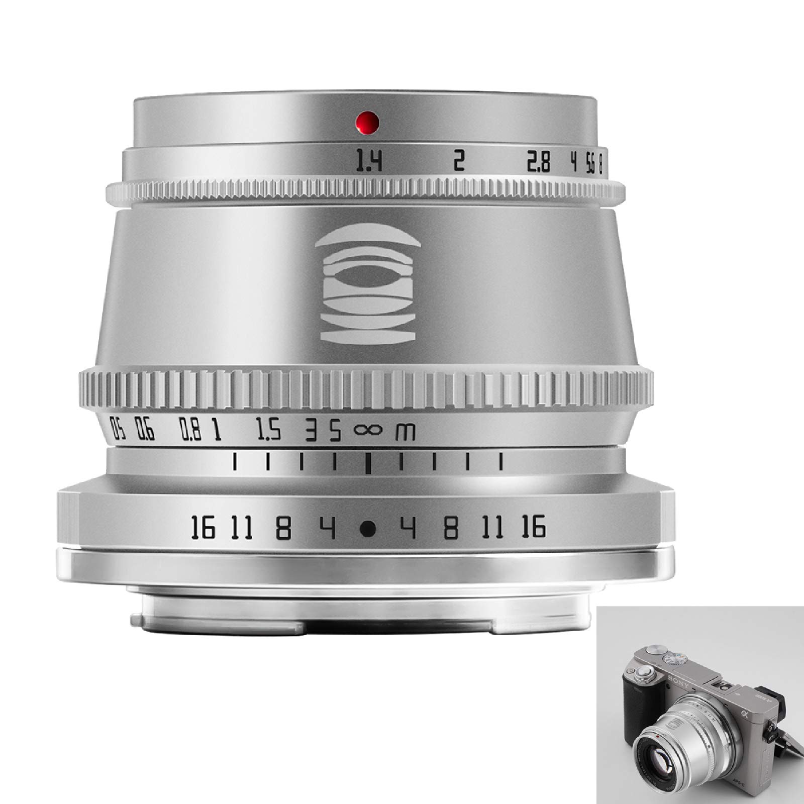 Ttartisan 35mm F1.4 Obiettivo APS-C MF E-Mount, Argento
