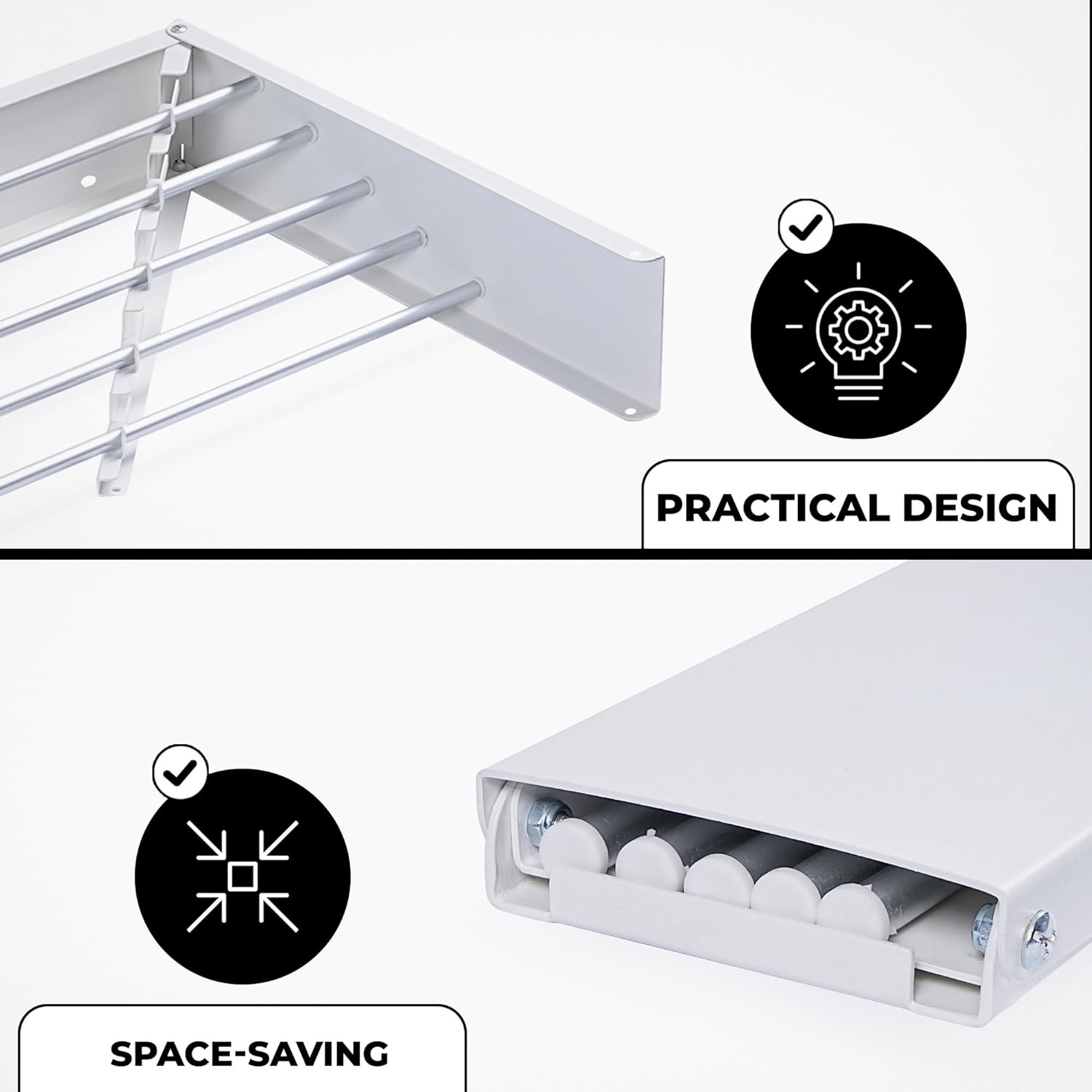 Vonia Stendibiancheria da Parete Pieghevole, Bianco 80x40cm - immagine 2