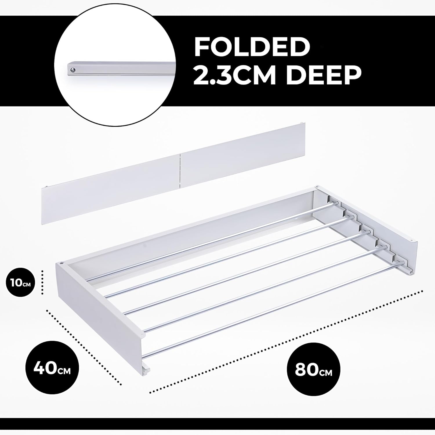 Vonia Stendibiancheria da Parete Pieghevole, Bianco 80x40cm - immagine 4