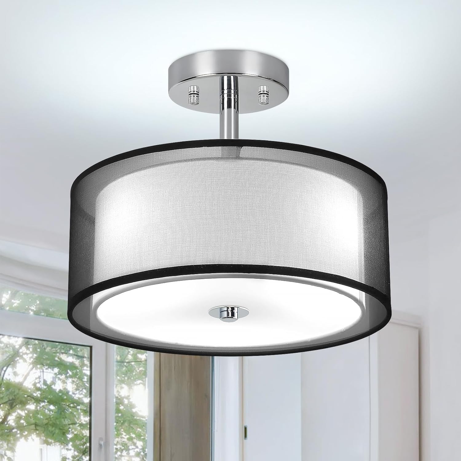 Depuly Lampada Soffitto Semi Flush Mount 15", Nera - immagine 1