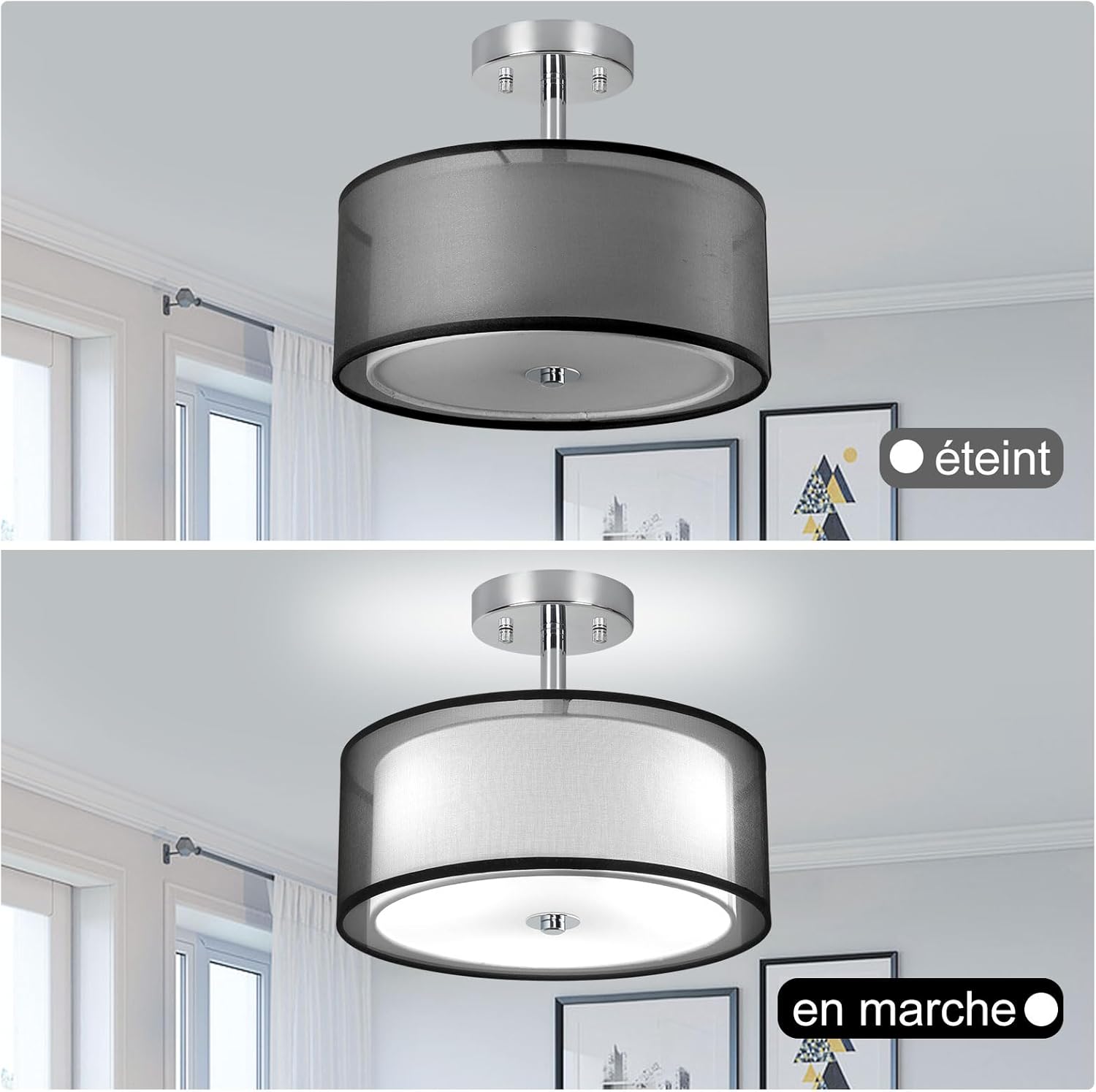 Depuly Lampada Soffitto Semi Flush Mount 15", Nera - immagine 3