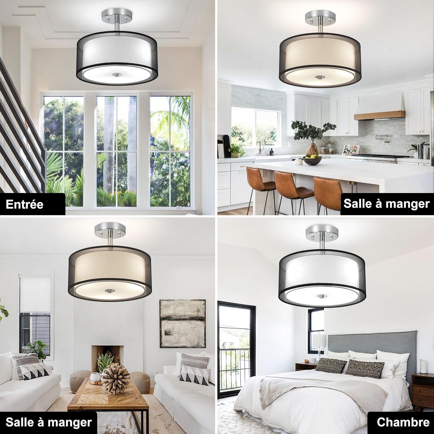 Depuly Lampada Soffitto Semi Flush Mount 15", Nera - immagine 4