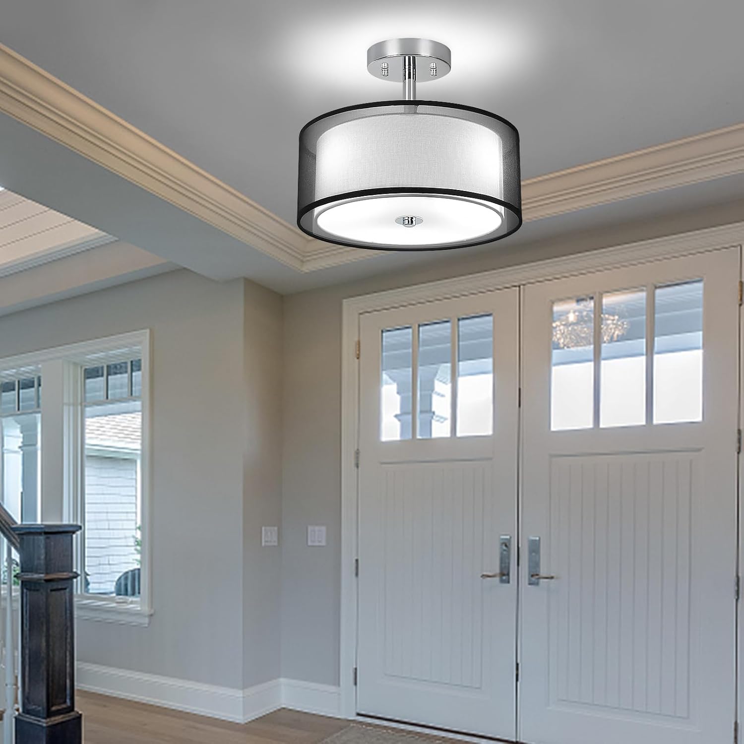 Depuly Lampada Soffitto Semi Flush Mount 15", Nera - immagine 5