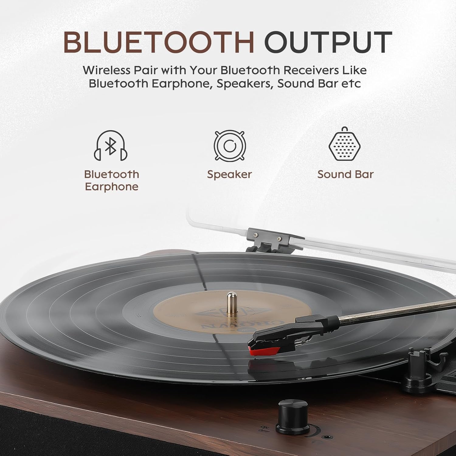 Retrospiler Giradischi Bluetooth con Altoparlanti, Noce - immagine 4