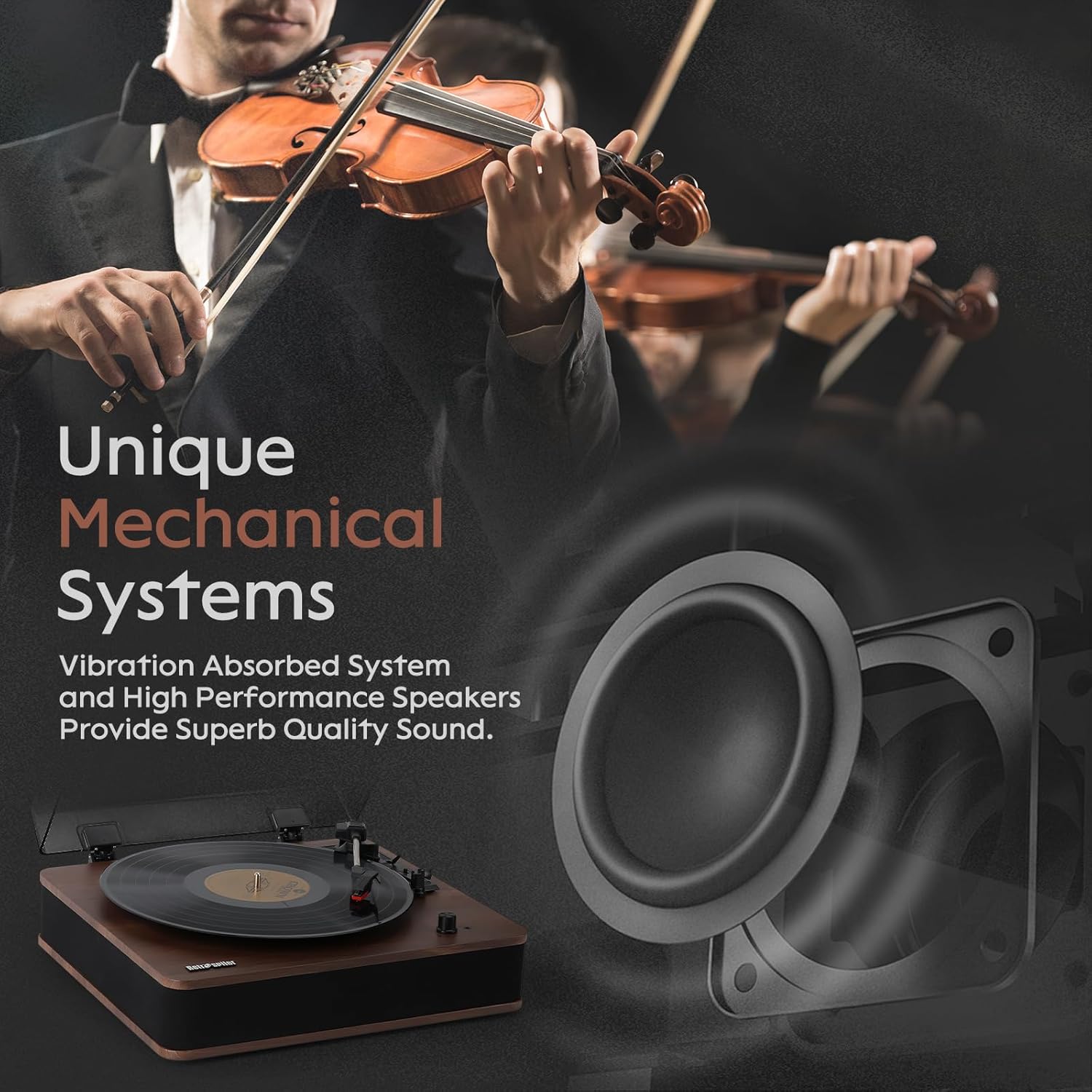 Retrospiler Giradischi Bluetooth con Altoparlanti, Noce - immagine 6