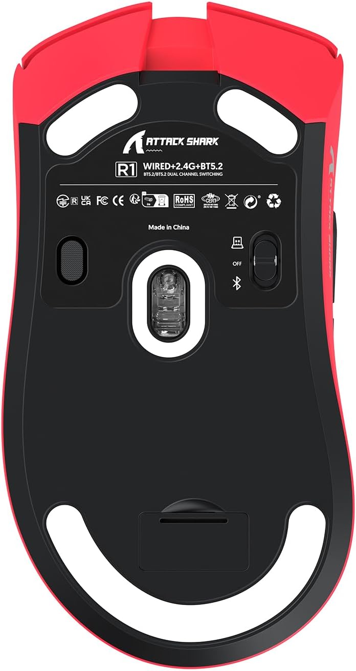 Attack Shark Mouse R1 SUPERLIGHT 59g Wireless 18000 DPI, Rosso - immagine 9