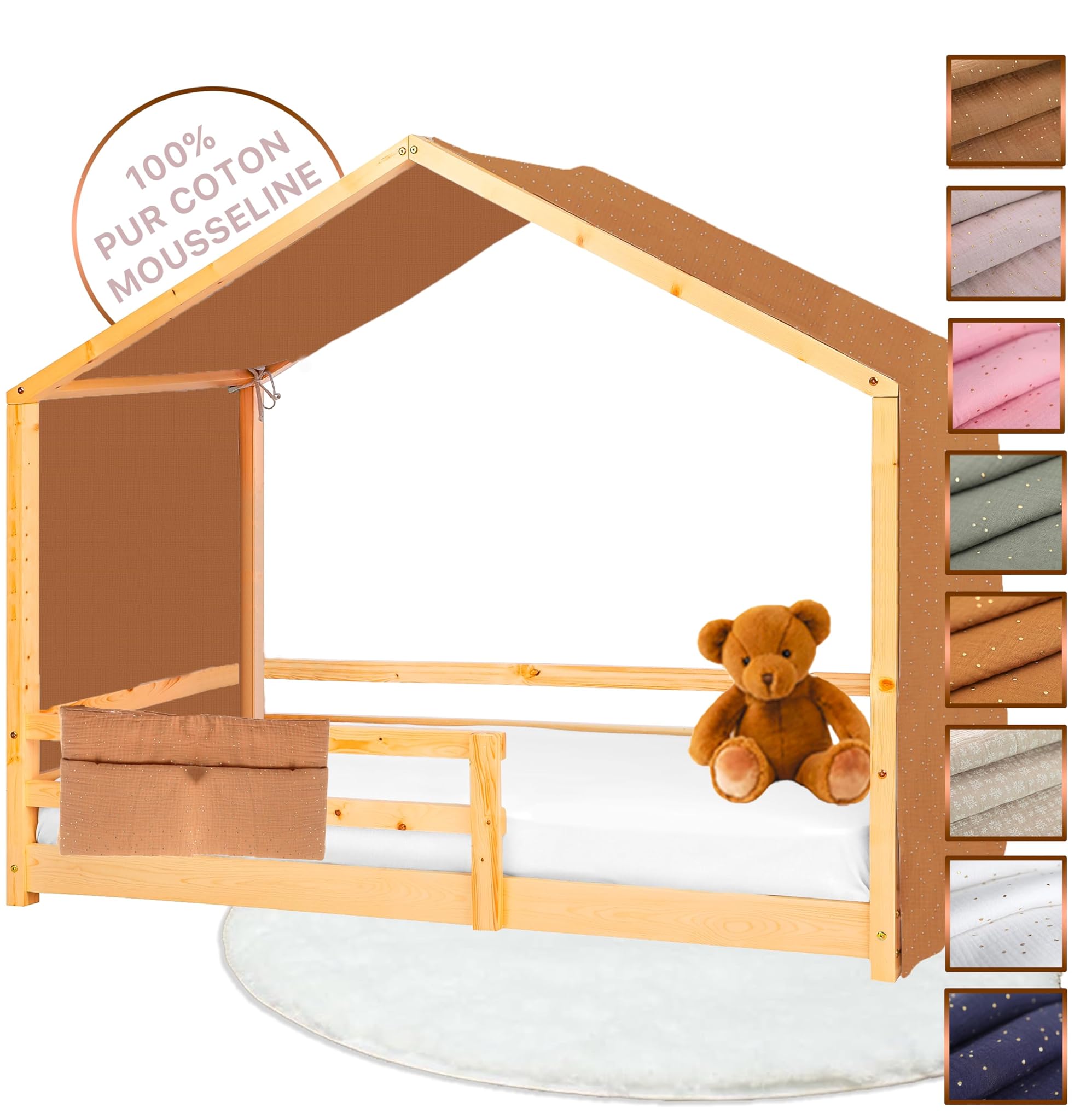 Tenda Letto Bambini Montessori 100% Cotone, Cacao/Oro