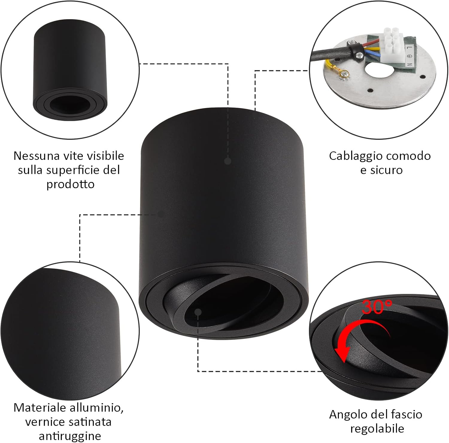 Faretto da Soffitto Orientabile Nero 4 Pcs GU10 - immagine 2