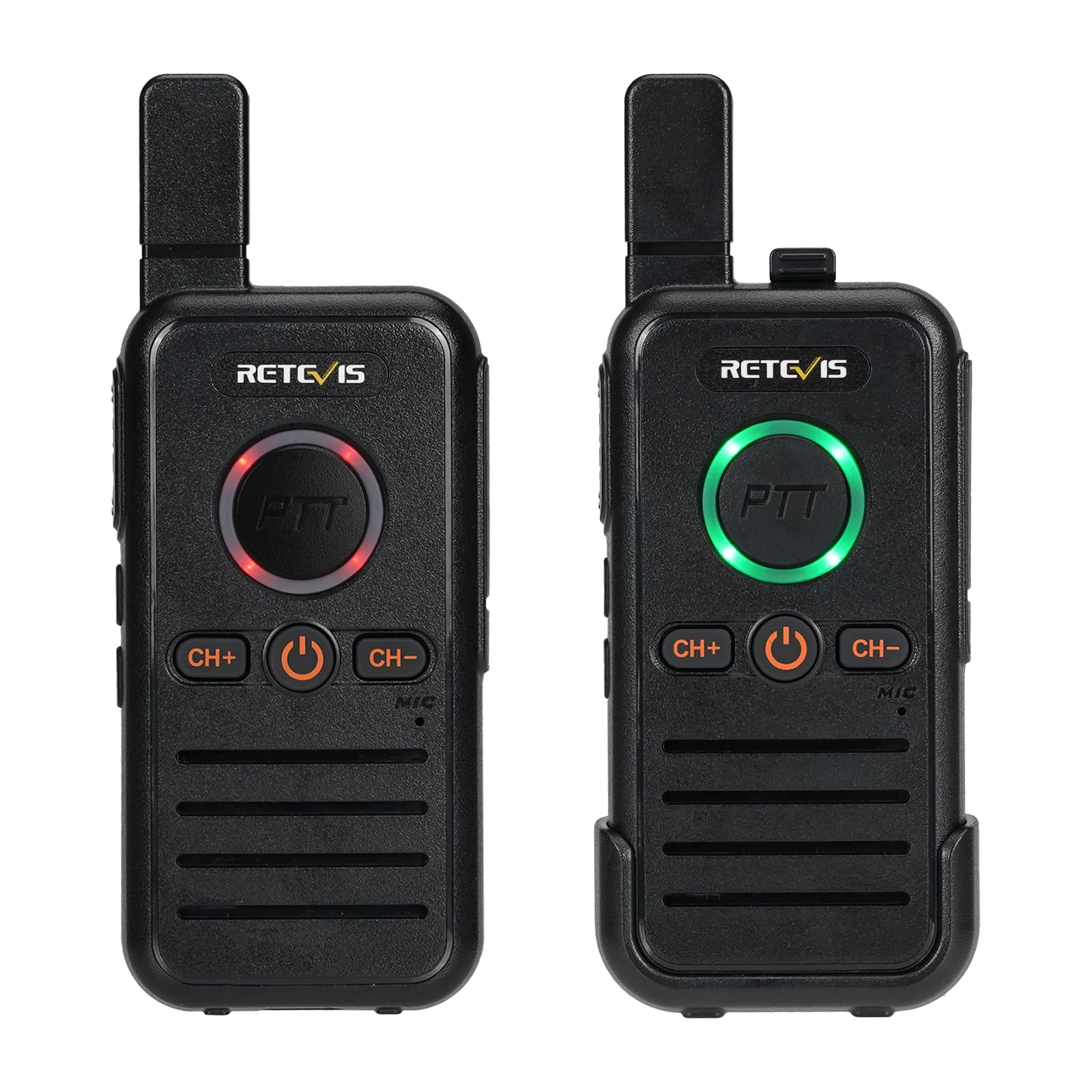 Retevis RB645 Walkie Talkie Ricaricabile, PMR446 Radio Portatile Bidirezionale Compatta, Doppio PTT Radio, USB-C VOX, Walkie Talkie da Viaggio Famiglia Professionale Campeggio (2 Pezzi, Nero)