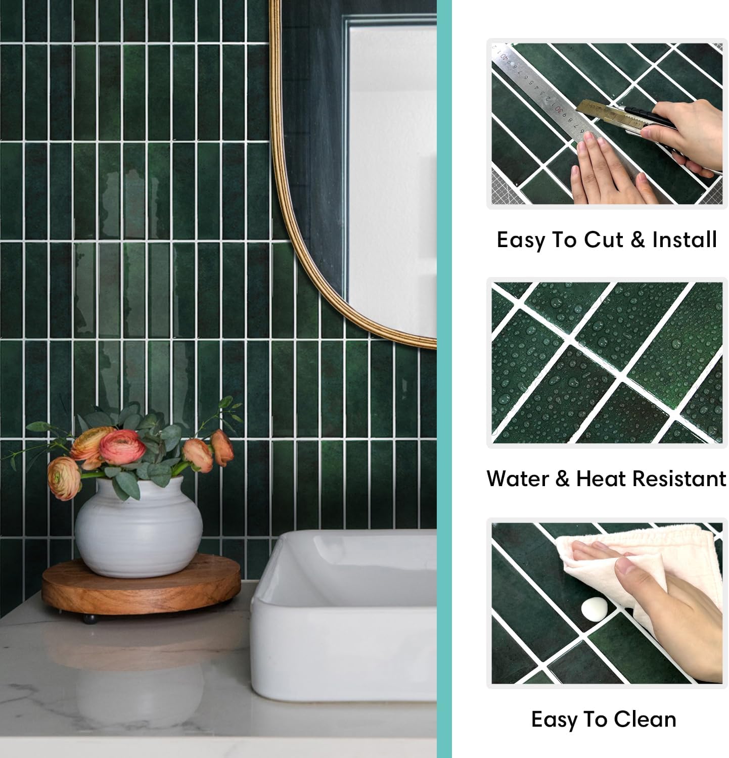 Commomy Piastrelle Adesive Cucina Bagno Verde Foresta - immagine 5