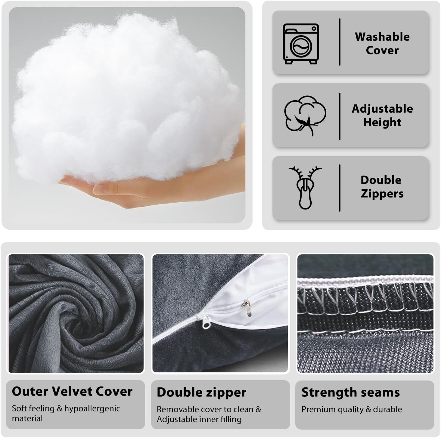 Chilling Home Cuscino Gravidanza a U con Fodera, Nero - immagine 5