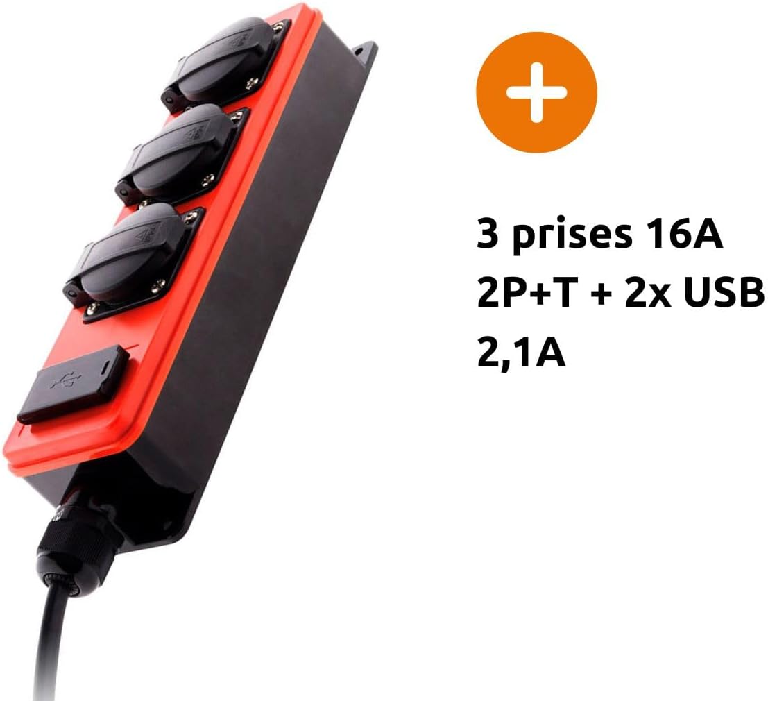 Zenitech - Multipresa Stagna 3 Prese con 2 USB - immagine 3