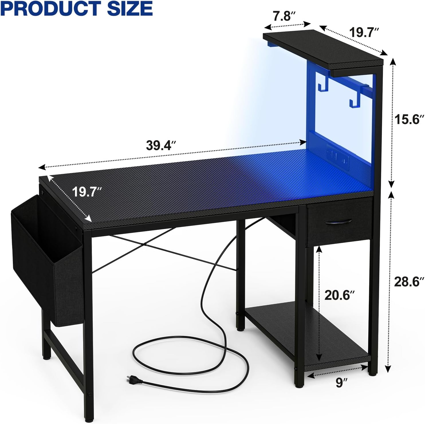 Grandder Scrivania Gaming 100x50cm con LED e Prese - immagine 3