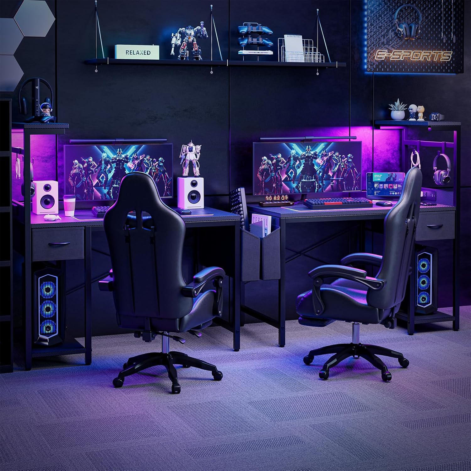 Grandder Scrivania Gaming 100x50cm con LED e Prese - immagine 4