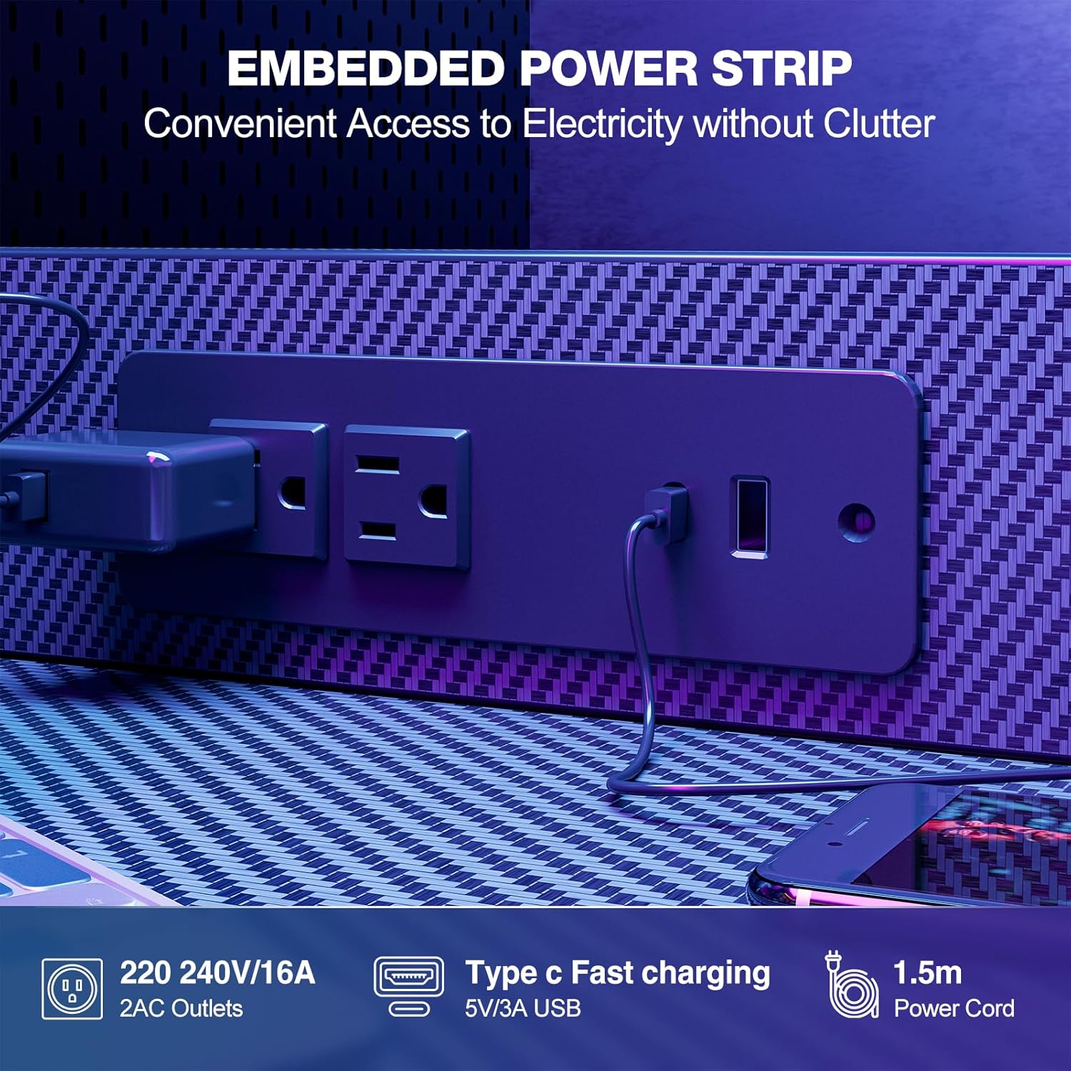 Grandder Scrivania Gaming 100x50cm con LED e Prese - immagine 7