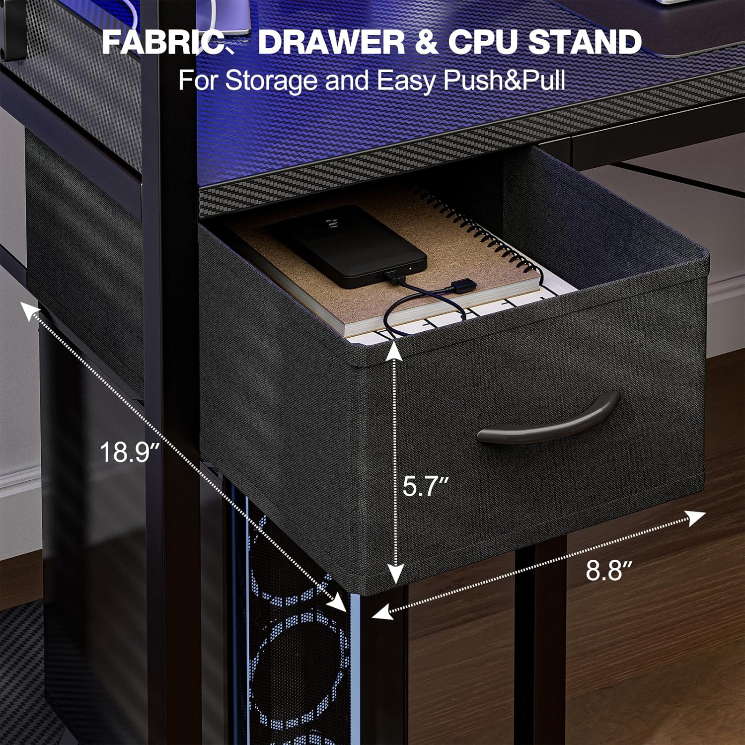 Grandder Scrivania Gaming 100x50cm con LED e Prese - immagine 8