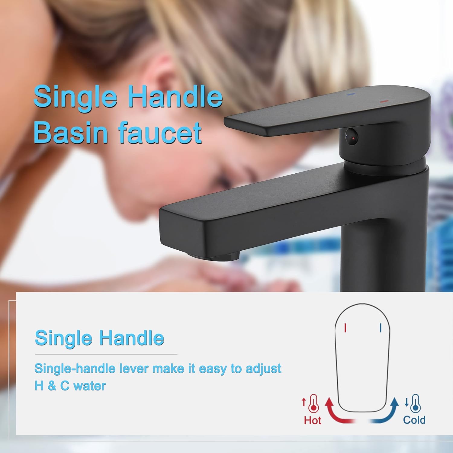 Gricol Rubinetto Lavabo Maniglia Quadrata Ottone Cromo Nero - immagine 4